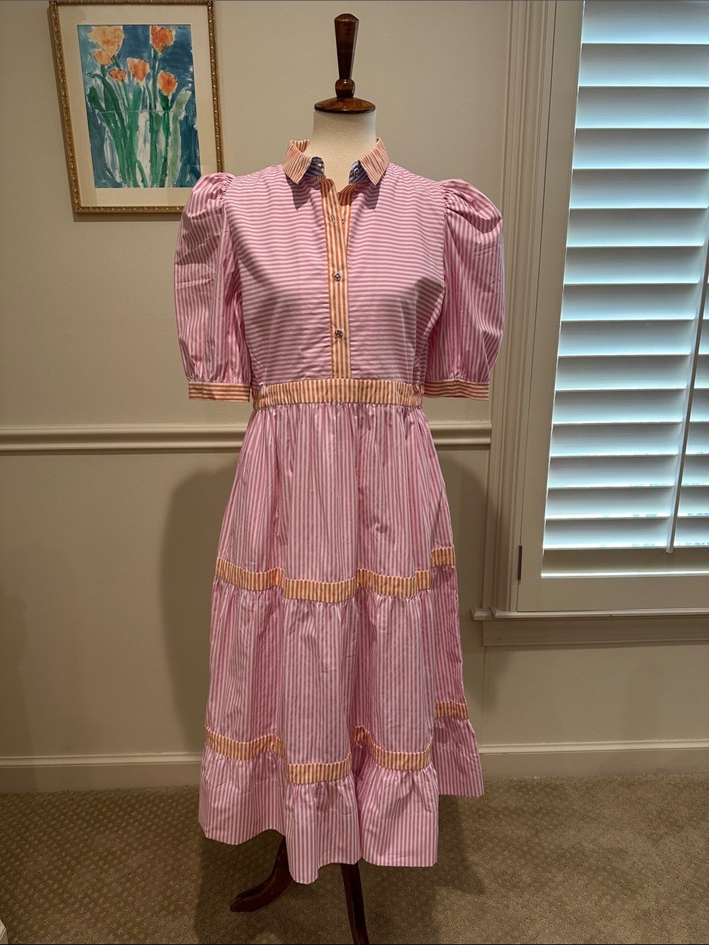 Gretchen Scott Designs Pink Stripe Maxi Dress with Yellow Trim